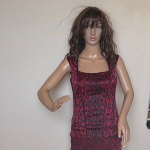 White House Black Market Red/Black Satin Cheetah Top